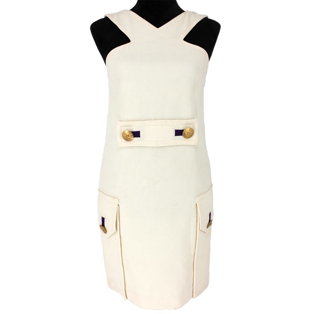 Versace 💥 HP💥 Vintage Gold Medusa Head Button Dress Pockets 38